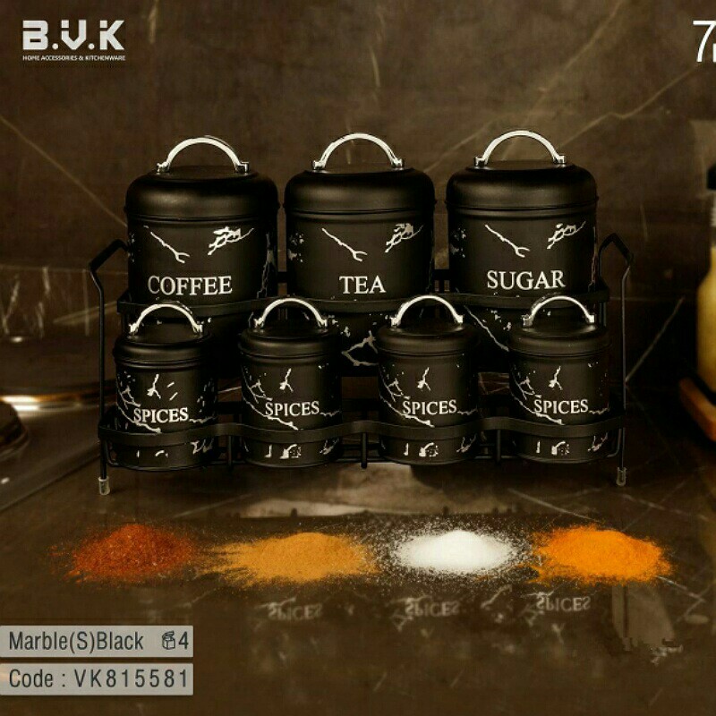 ست پاسماوری ادویه  فلزی ( مشکی نقره ایی با طرح ماربل (B.V.K) 815581