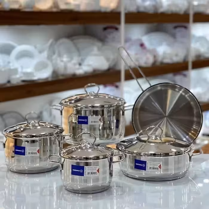 سرویس قابلمه استیل 9 پارچه مارک کرکماز درب استیل