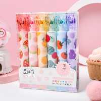 هایلایتر فانتزی دو سر معطر 6 رنگ طرح آبنبات میوه ای  در رنگ های صورتی آبی بنفش سبز نارنجی 