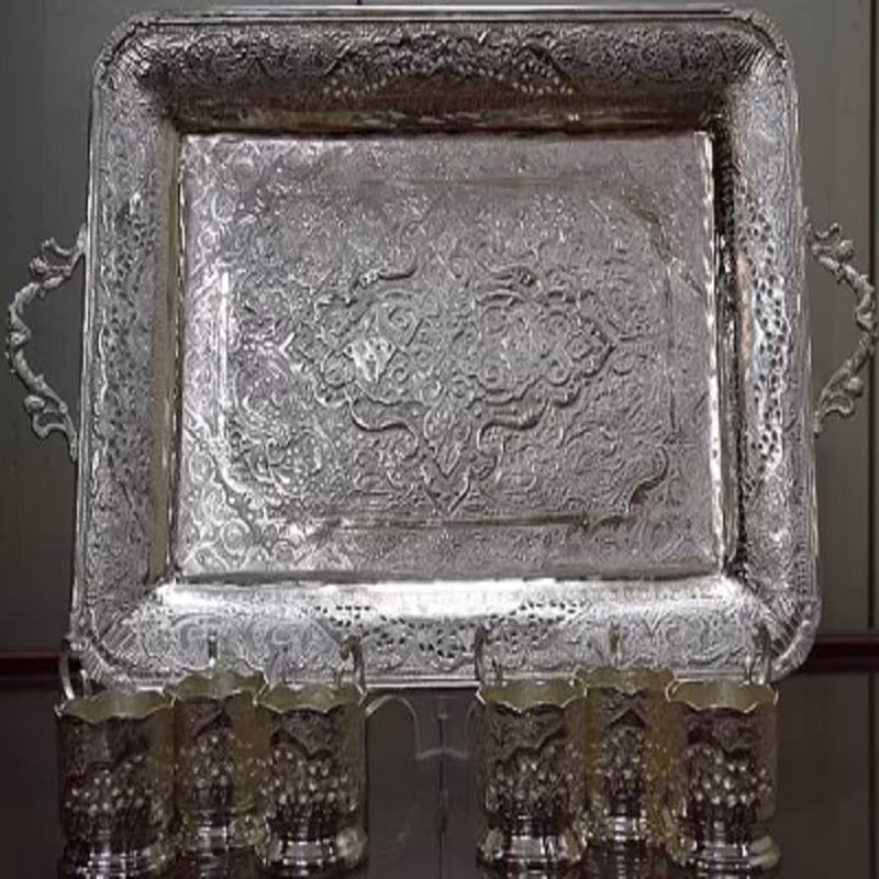 سینی و چای خوری طرح نقره ترنج