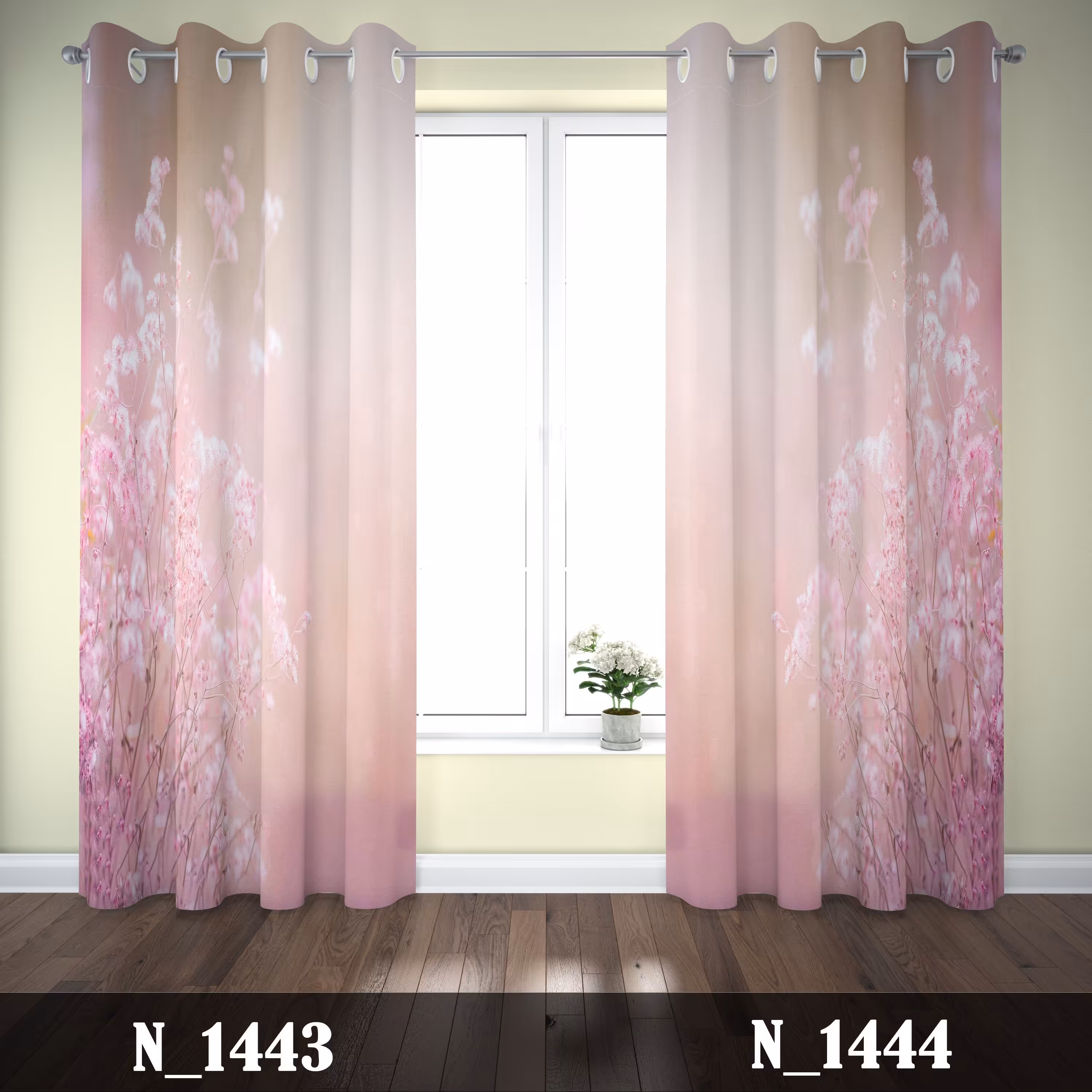 پرده چاپی پانچی طرح صورتی