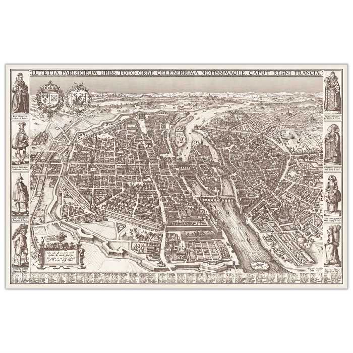 تابلو شاسی پالمیرا طرح نقشه تاریخی پاریس فرانسه کد MAP122 سایز 50X70