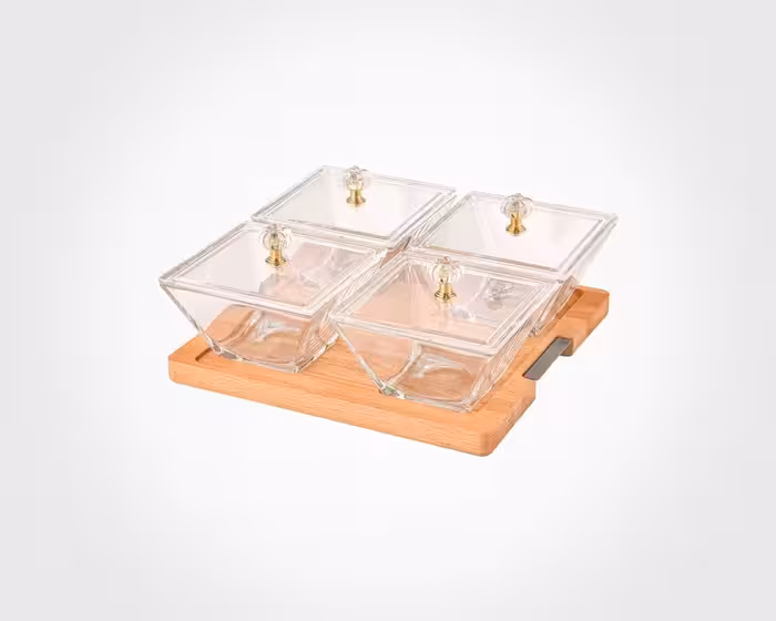 اردور خوری مربع دربدار پایه چوبی 4 عددی لیمون کد 2243