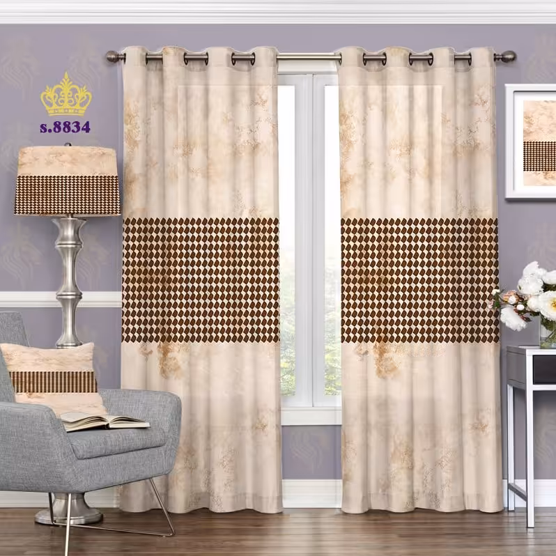 پرده تصویری پذیرایی دو قواره پانچ آماده طرح پتینه نقطه ای کد 8834