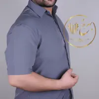 پیراهن مجلسی مردانه ساده آستین کوتاه رنگ طوسی 