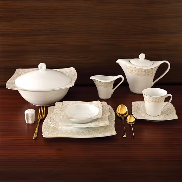 سرویس چینی زرین 12 نفره کامل کاترین (91 پارچه)