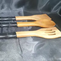 کفگیر ملاقه تک ریور چوب بامبو دسته سیلیکون مخصوص ظروف تفلون چدن و سرامیک 