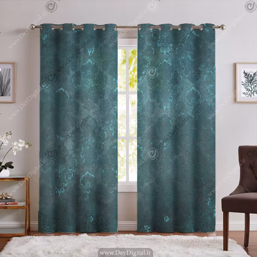 پرده پانچی پتینه رنگ فیروزه ای PK-6090