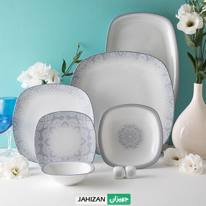 سرویس چینی زرین 27پارچه ادلین طوسی سری کواترو (عالی)