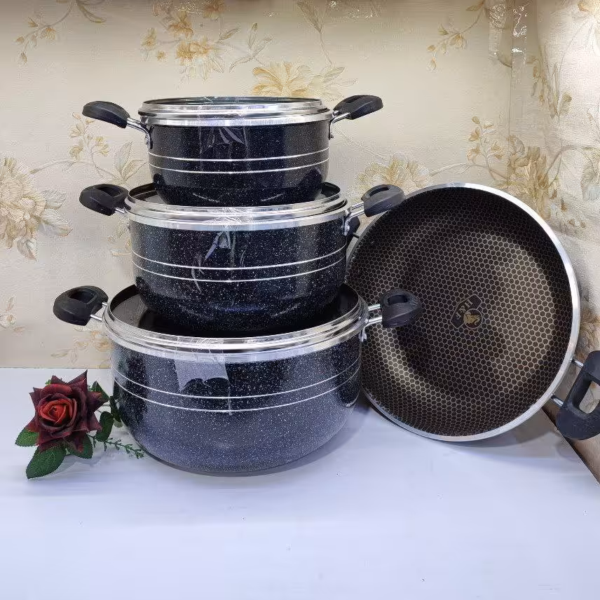 سرویس 7 پارچه قابلمه گرانیتی طرح چدن داخل زنبوری هلنا