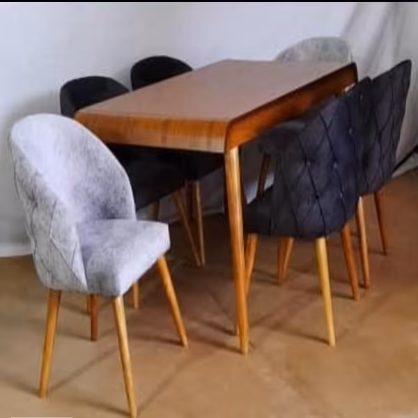 میز و صندلی ناهار خوری 6 نفره چوبی ونوس طوسی روشن و تیره 155*90*77 برند صنعت چوب کارما