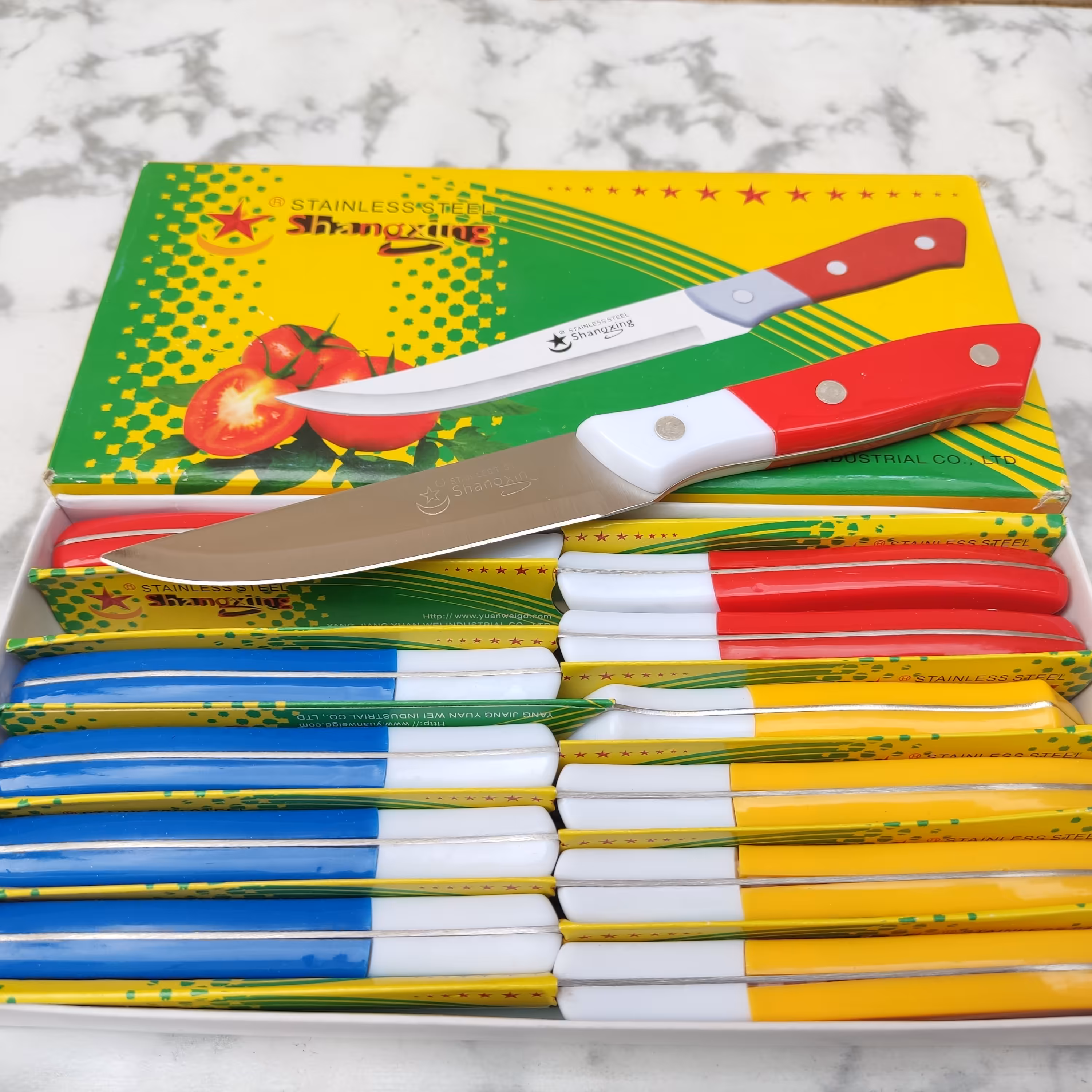 چاقو آشپزخانه رنگی استیل شانزین رنگ دسته قرمز   (کارد آشپزخانه )