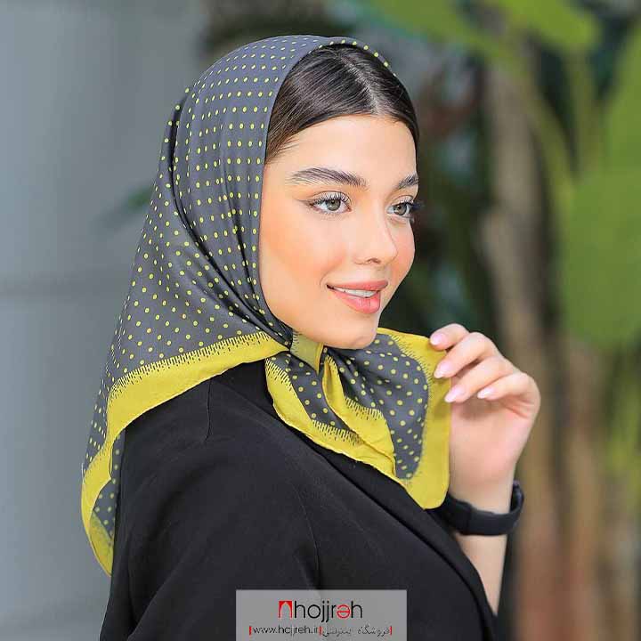 اطلاعات ، قیمت و خرید روسری مینی اسکارف توپی حاشیه دار رنگ زرد و طوسی کد D289