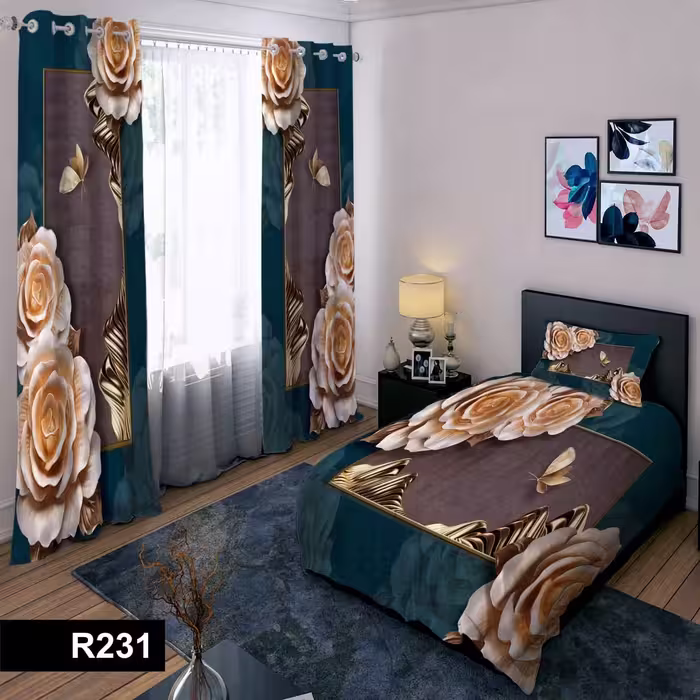 رو تختی یک نفره سه بعدی طرح گل 11