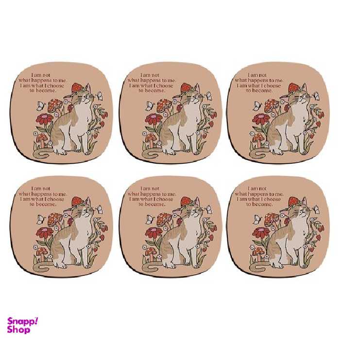 زیر لیوانی ترمه طراحان ایده مدل گربه بامزه کد strm0661 بسته شش عددی