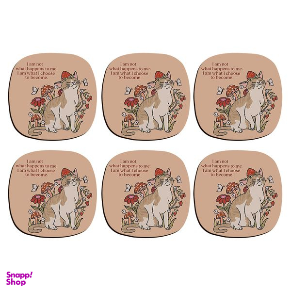 زیر لیوانی ترمه طراحان ایده مدل گربه بامزه کد strm0661 بسته شش عددی