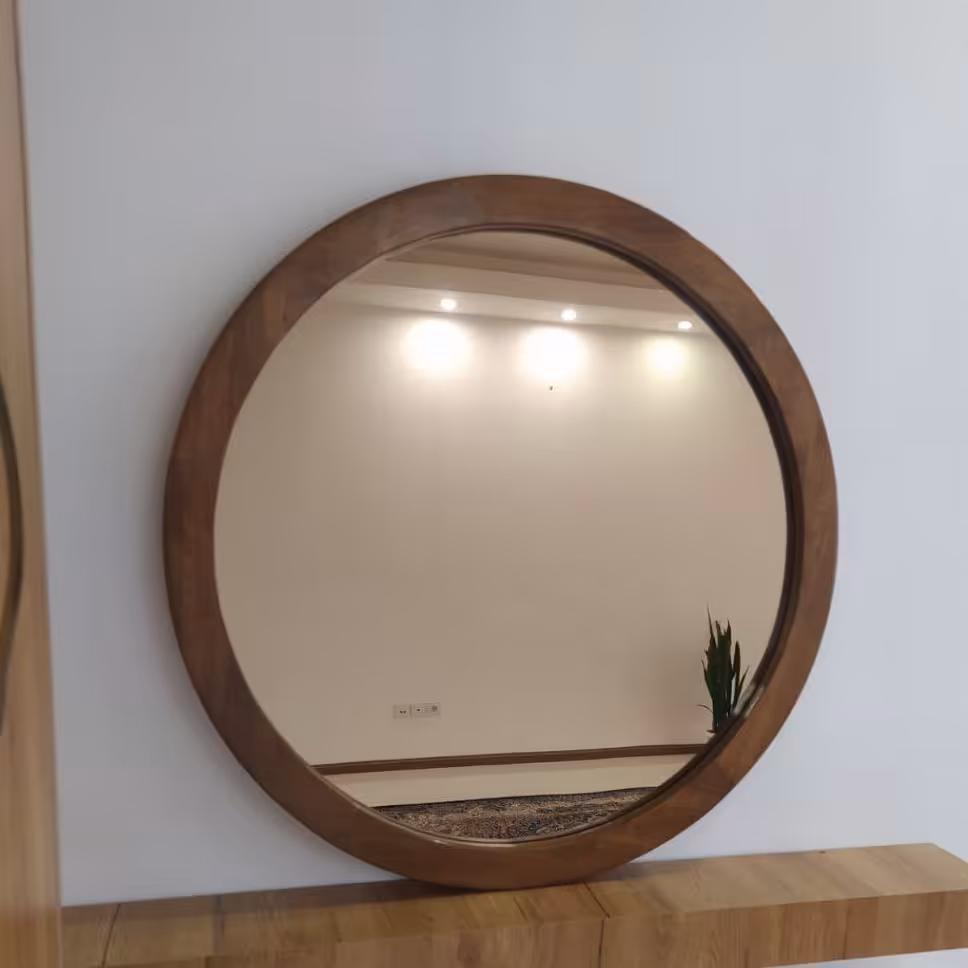 آینه چوبی گرد قطر 50 ساخته شده از چوب طبیعی همراه با آینه کیفیت بالا 