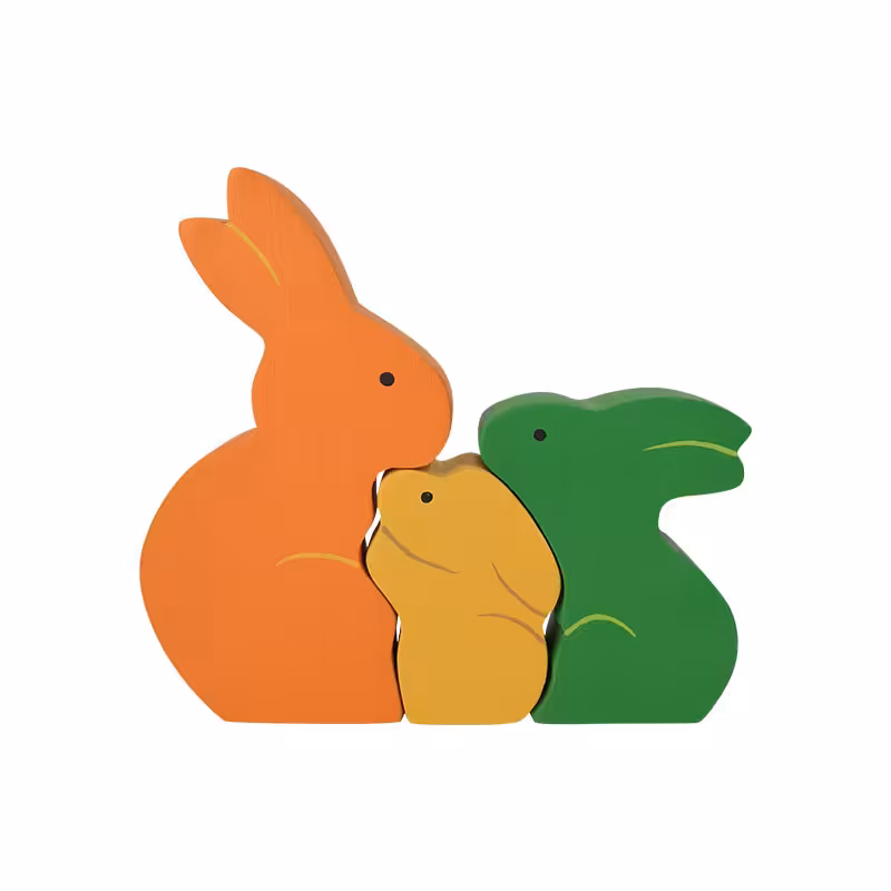 اسباب بازی چوبی طرح پازل خانواده خرگوش مدل MKT26-C مجموعه 3 عددی