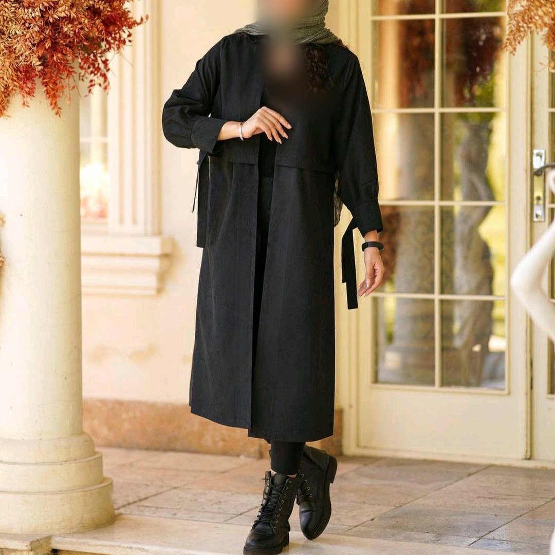 مانتو عیدانه شیک پشت ژیله آستین بنددار جنس میکرو کجرا کره ای درجه 1 مشکی