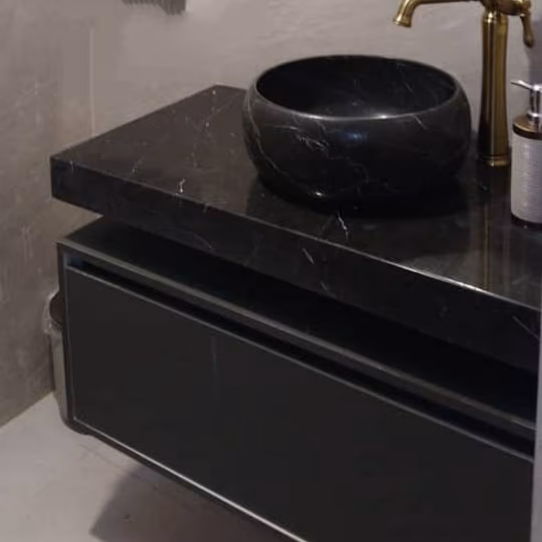 روشویی کابینتی مشکی با صفحه و کاسه مشکی رگه سفید ابعاد 40 در 70