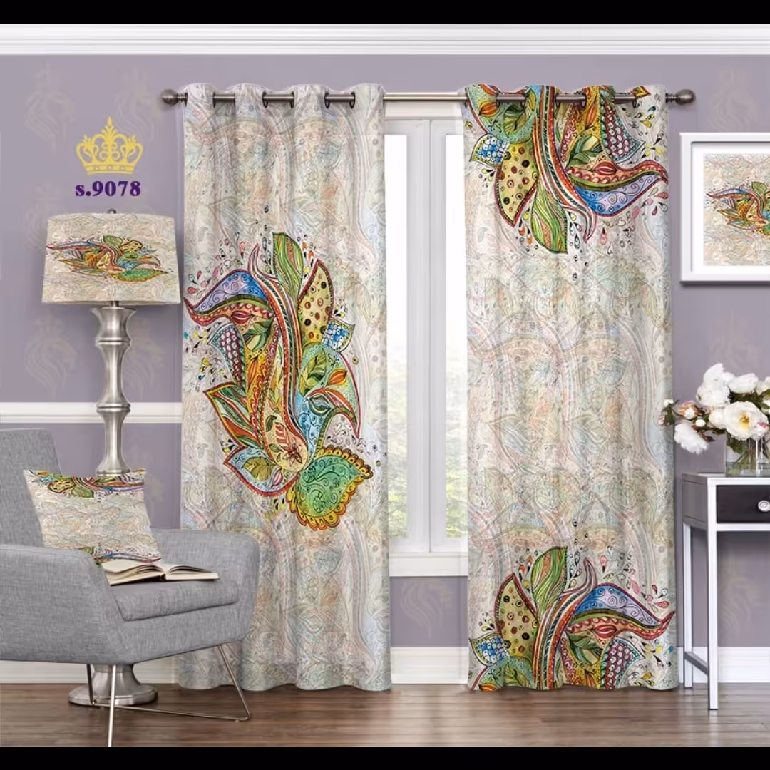 پرده پذیرایی دو قواره طرح اسلیمی کد S9078