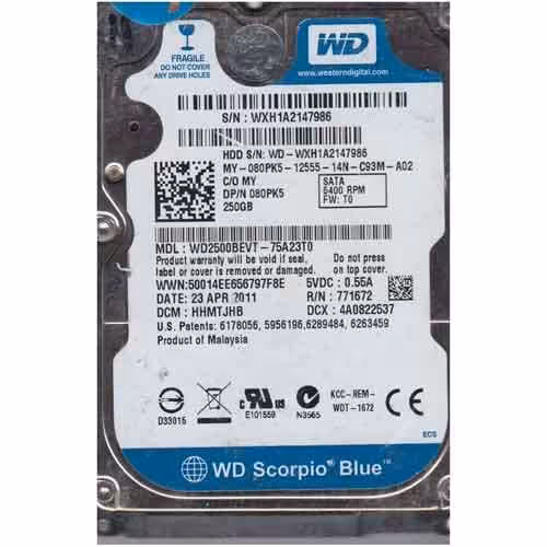 هارد آبی وسترن نوت بوک مدل WD250 0BEVT-75A23T0 250g