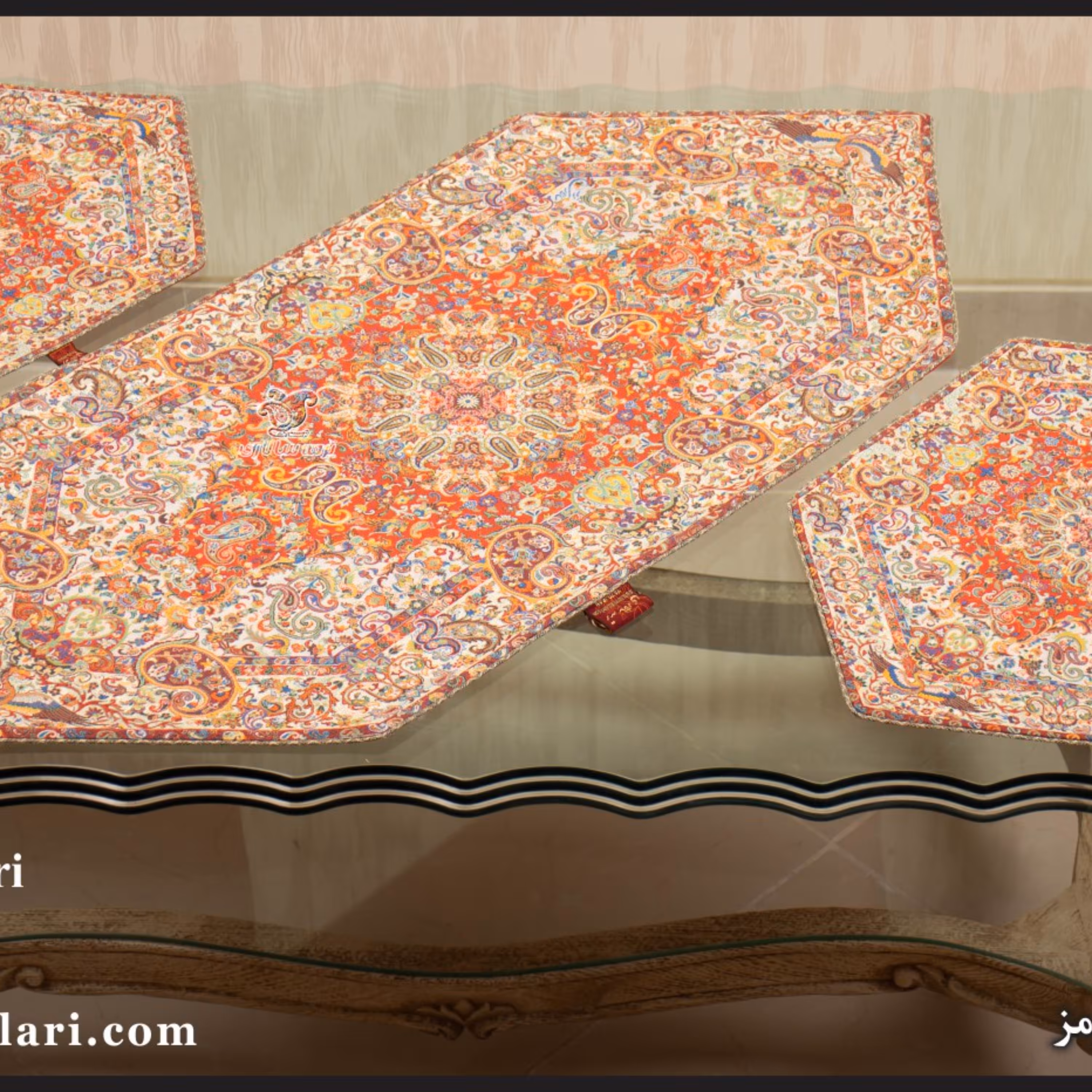 ست رانر جلومبل و عسلی ترمه ابریشمی طرح هما