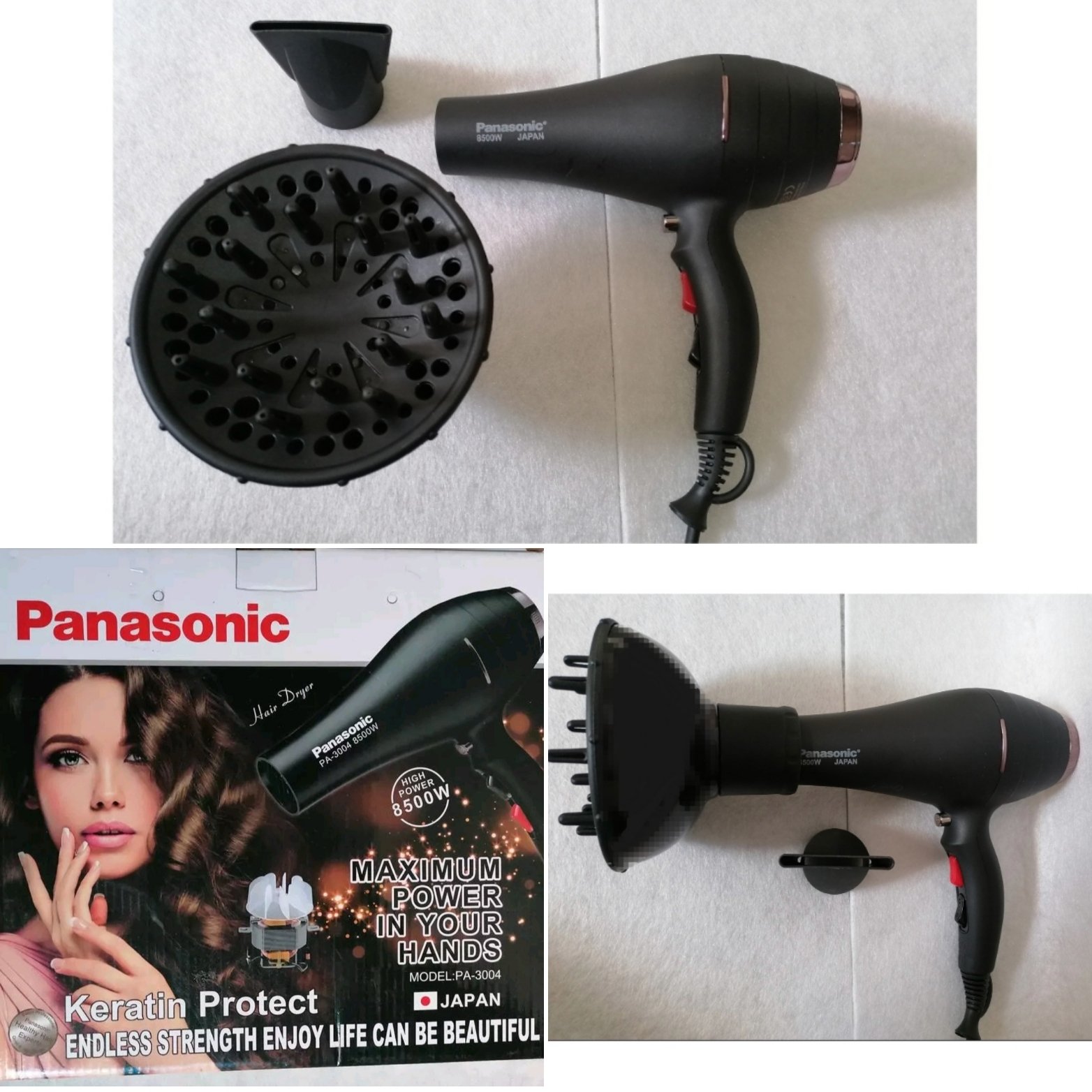 سشوار حرفه ای کراتینه پاناسونیک ژاپنی اصل 8500w ژاپنی (دارای سری دیسپانسر) (made in japan) سشوار سالنی پاناسونیک