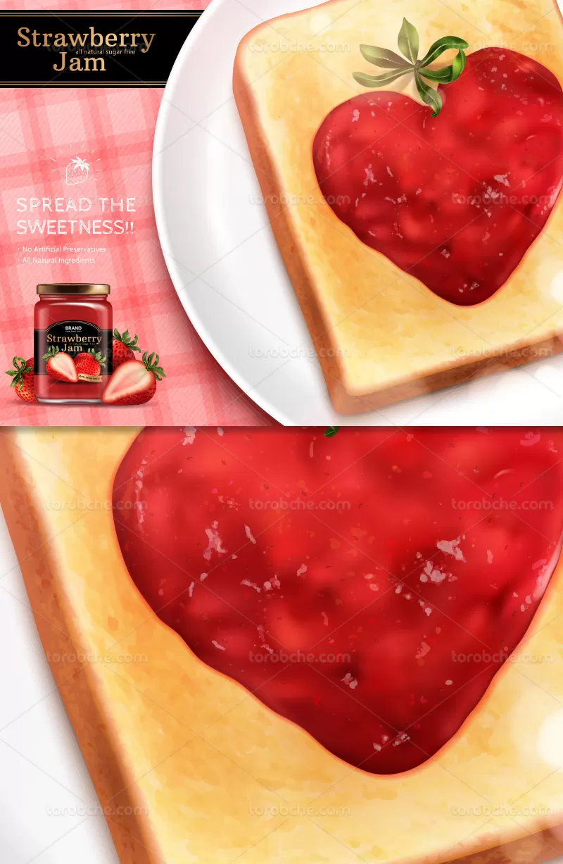 وکتور مربا توت فرنگی تبلیغاتی | گرافیک با طعم تربچه