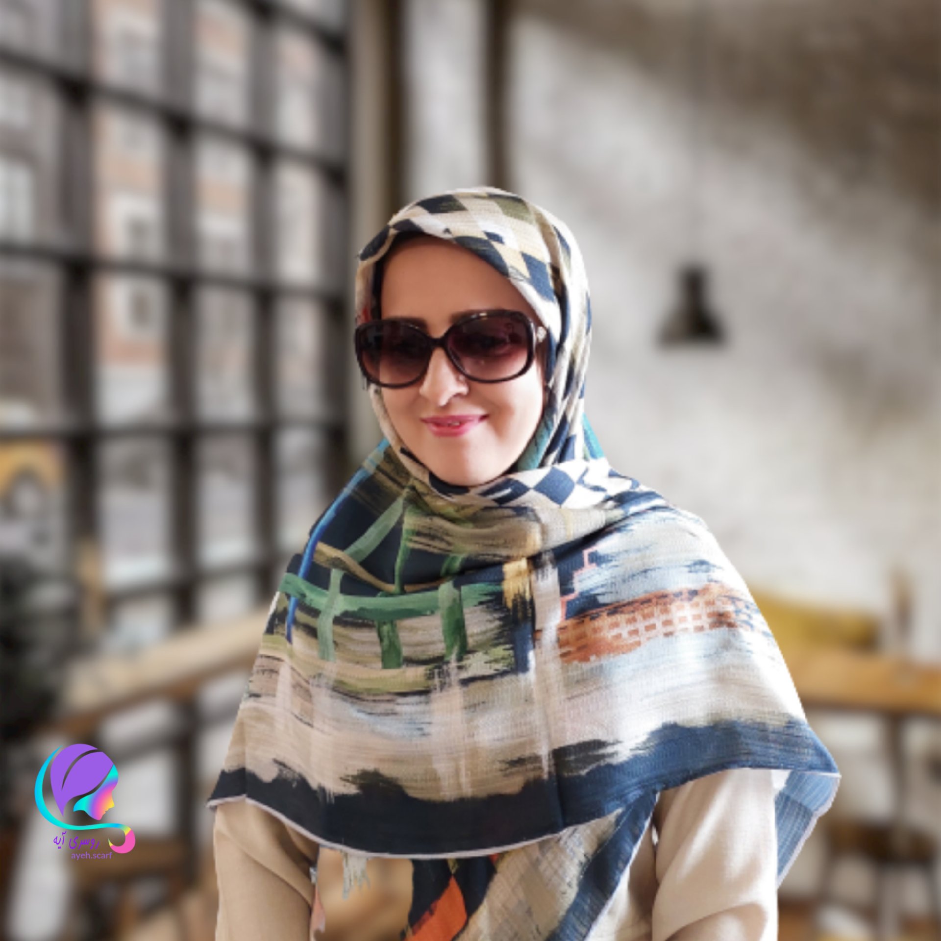 روسری آبرنگی ترکیب رنگ سبز