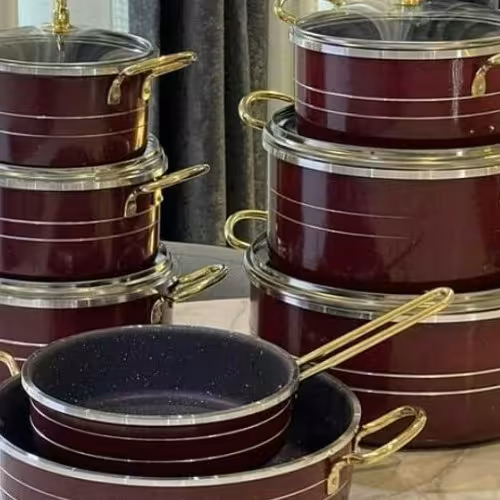 سرویس قابلمه  14پارچه دسته طلایی 