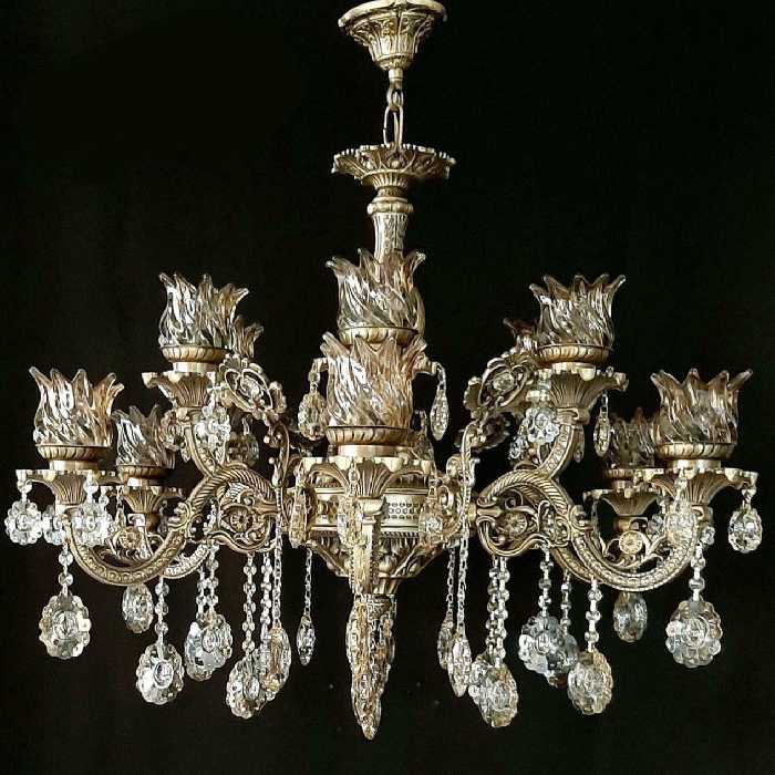 لوستر پنج شاخه ده شعله انتیک مدل گلناز با ده سال ضمانت ابکاری