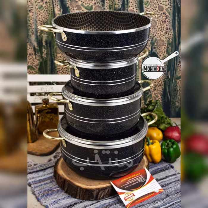 سرویس قابلمه 7 پارچه داخل گرانیت زنبوری رنگ مشکی