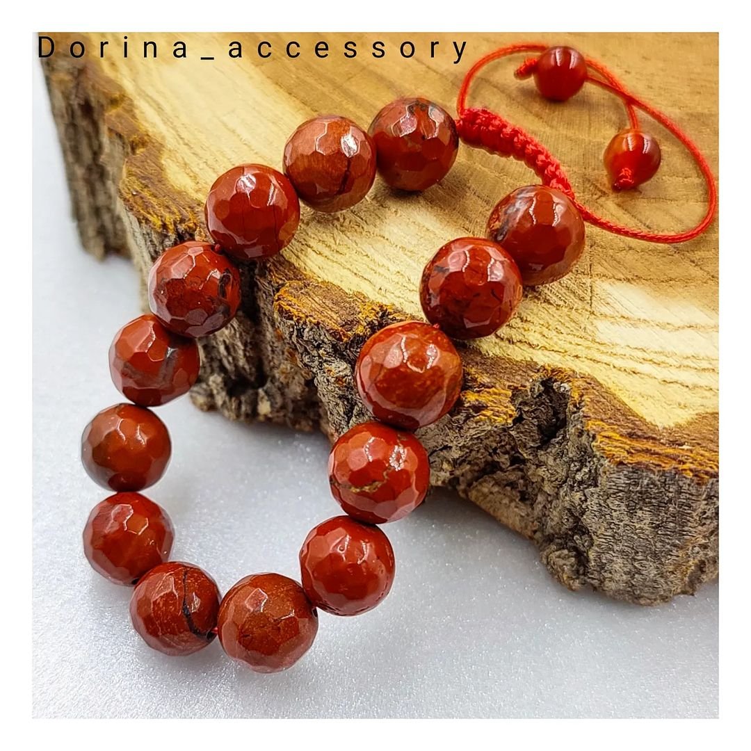 دستبند جاسپر سرخ طبیعی با مهره های تراشدار 