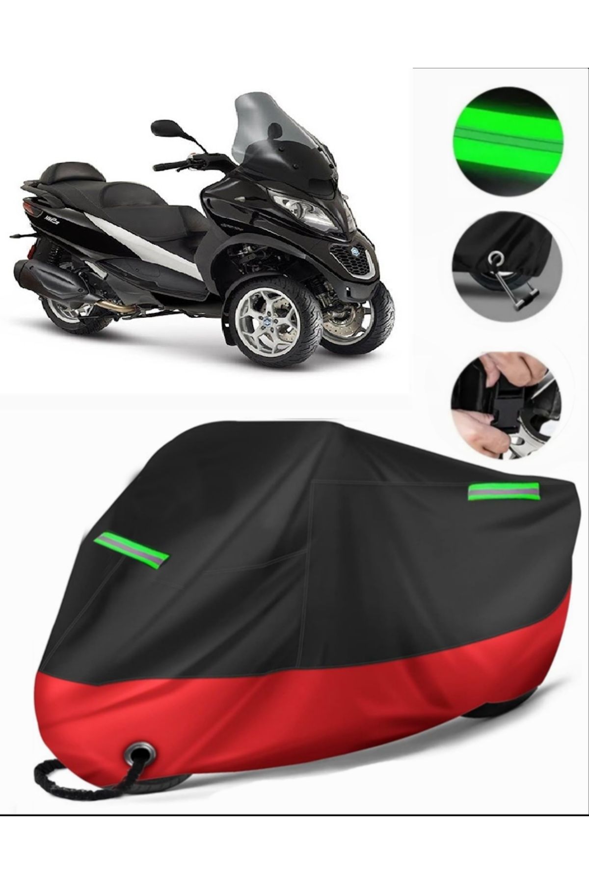 چادر موتورسیکلت قرمز PIAGGIO MP3 250 TARKET MOTORICYCY PREMIUM سازگار با قفل سیاه MotoEn