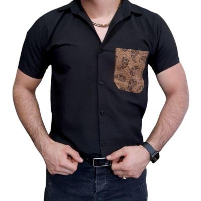 پیراهن مشکی مردانه آستین کوتاه با جیب طرحدار