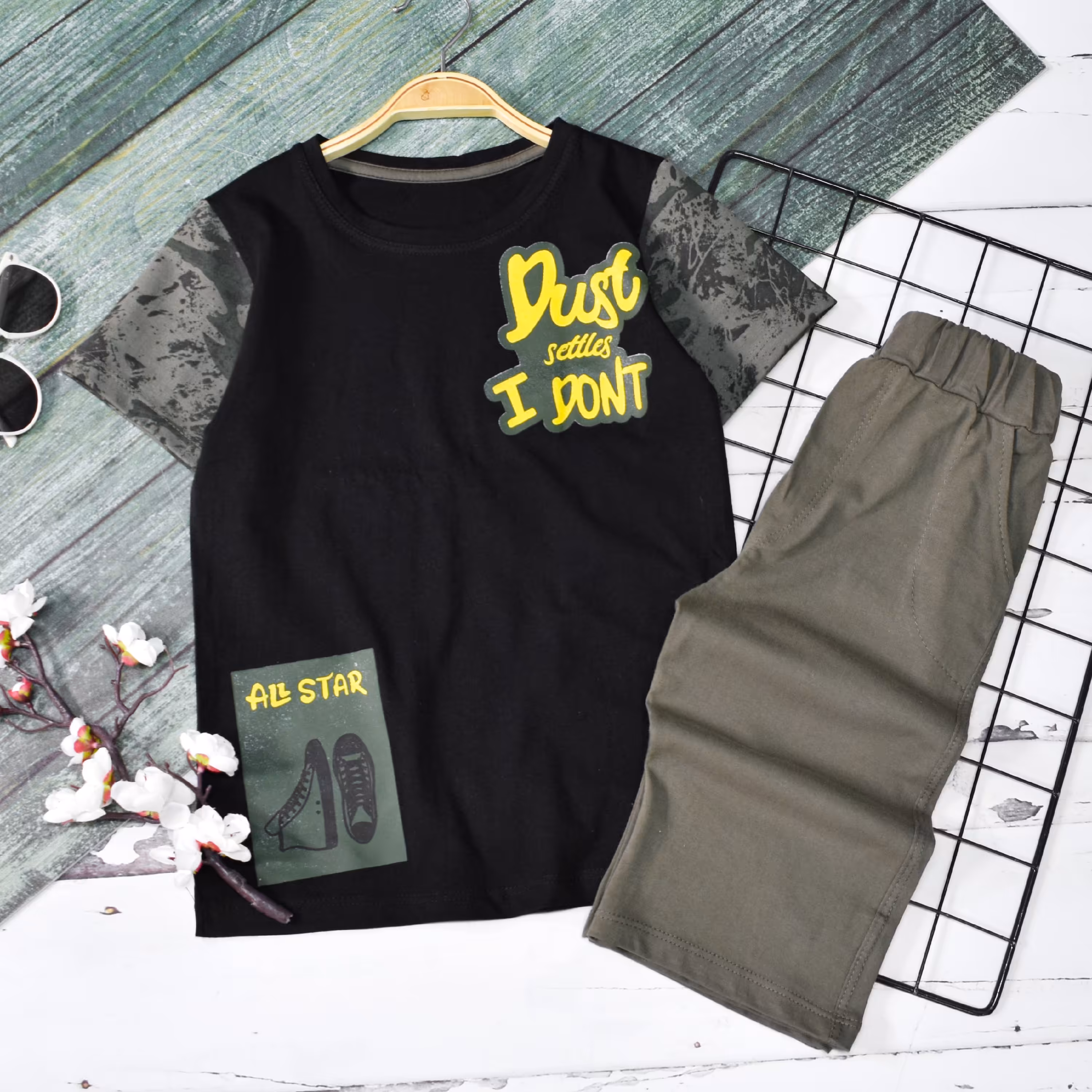 ست تیشرت شلوارک پسرانه استین ارتشی جنس پنبه کیفیت عالی