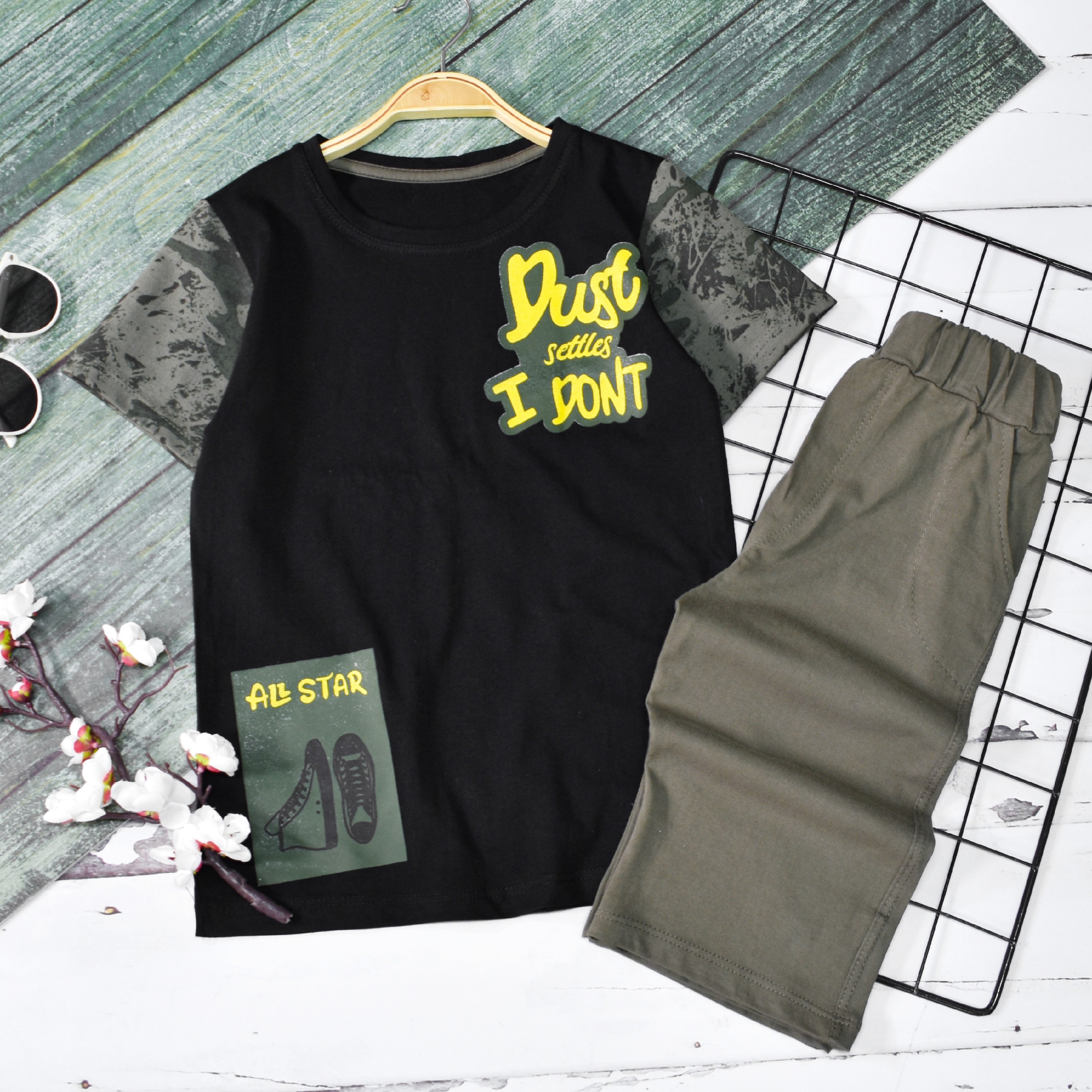 ست تیشرت شلوارک پسرانه استین ارتشی جنس پنبه کیفیت عالی