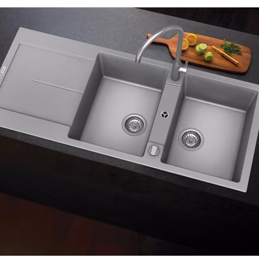 سینک گرانیتی رنگ طوسی دو لگنه سینی دار درجه یک ارسال به سراسر ایران