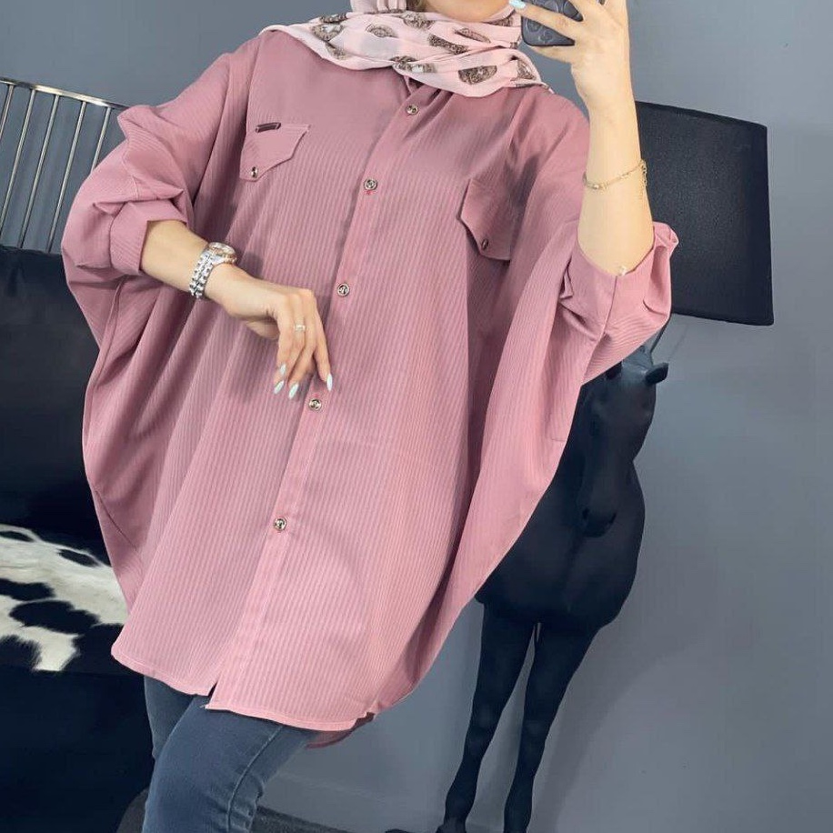 تونیک پانچ کرپ حریر میله ای در رنگ بندی متنوع و فری سایز