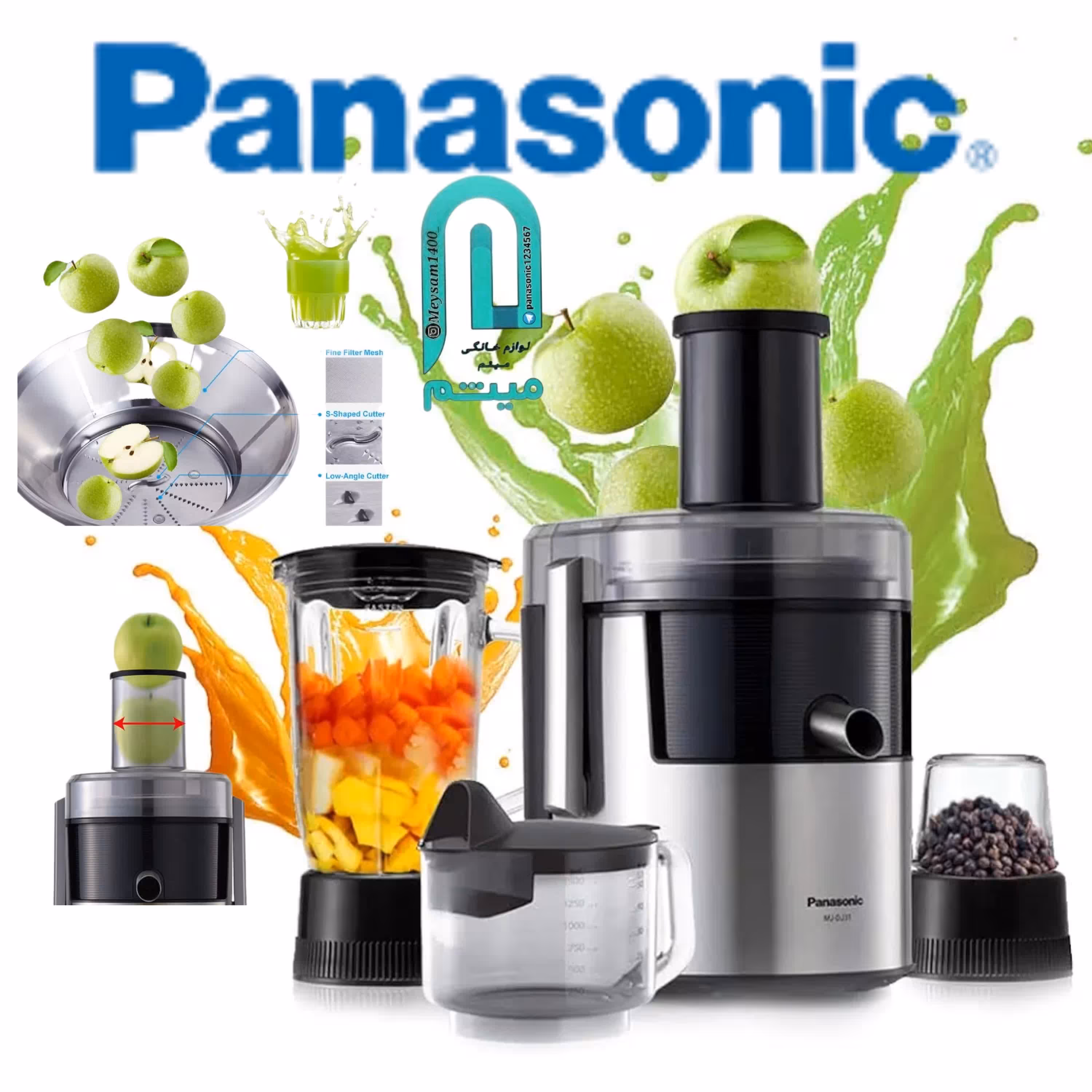 آبمیوه گیری پاناسونیک مدل MJ-Dj31  مخلوط کن آسیابکن،استیل .800وات (پس کرایه)