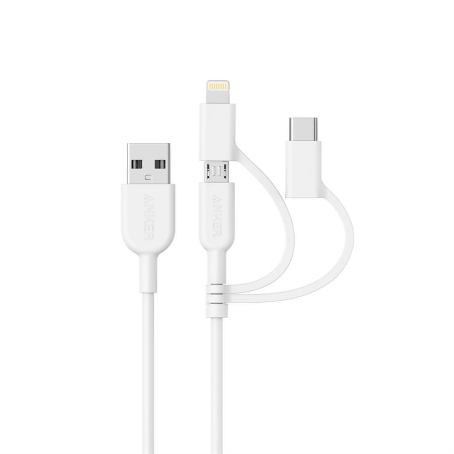 کابل تبدیل USB به Lightning/Type C/Micro USB انکر مدل A8436 PowerLine II طول 90 سانتیمتر