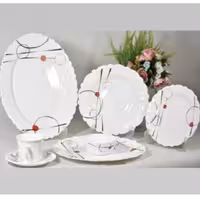 سرویس غذاخوری 25 پارچه 6 نفره گرد کنگره طرح رویا قرمز