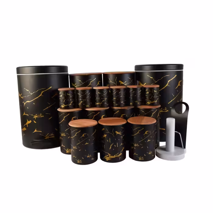 سرویس اشپزخانه 18 پارچه ام جی اس مدل درب چوبی طرح ماربل

