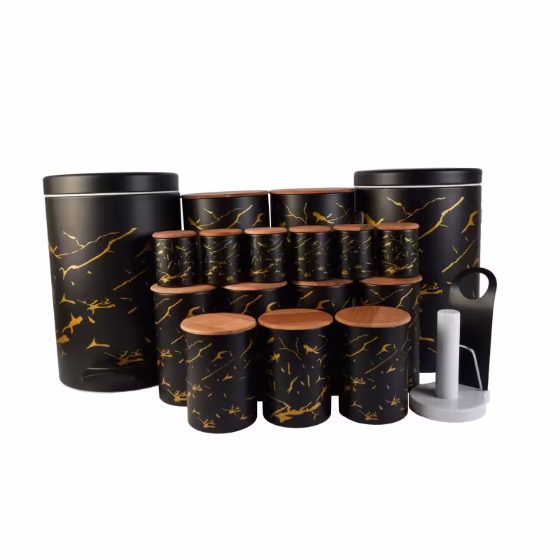 سرویس اشپزخانه 18 پارچه ام جی اس مدل درب چوبی طرح ماربل

