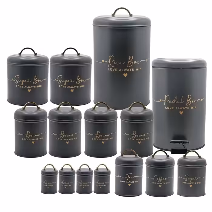 سرویس آشپزخانه  درب فلزی 16 پارچه طوسی  طلایی Leve ) (B.V.K.805695  