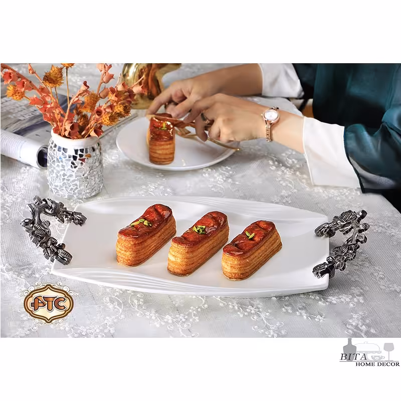 دیس چینی دسته پیوتر   مستطیلی سایز کوچک