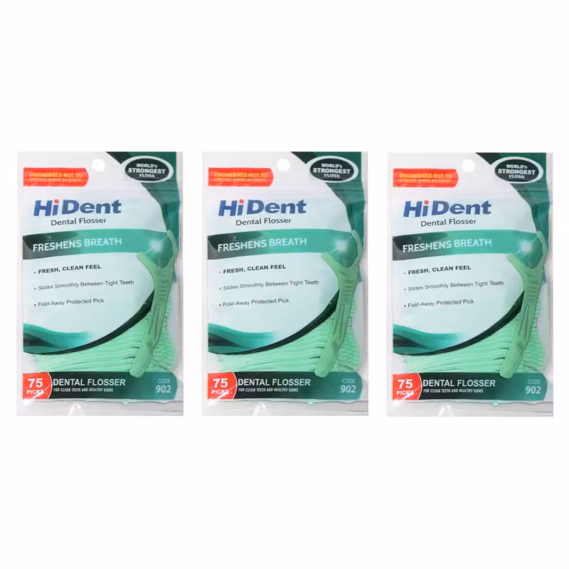 نخ دندان  کمانی های دنت 3 بسته 75 عددی  کد 902نخ دندان هایدنت کمانی دسته دار همراه خلال دندان بسته 75 عددی خانه سلام