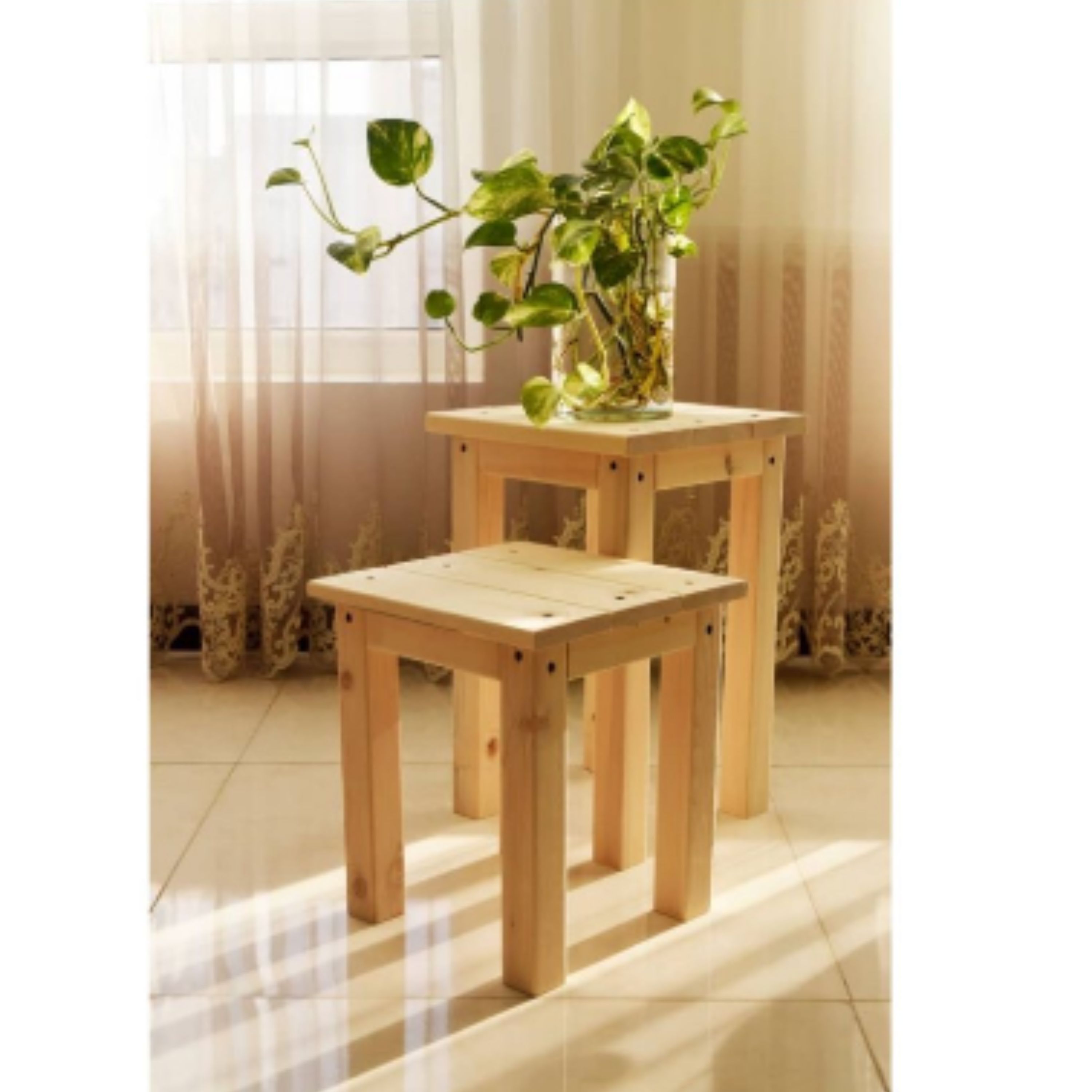 استند گلدان روستیک دکور مدل چهار پایه مجموعه دو عددی 