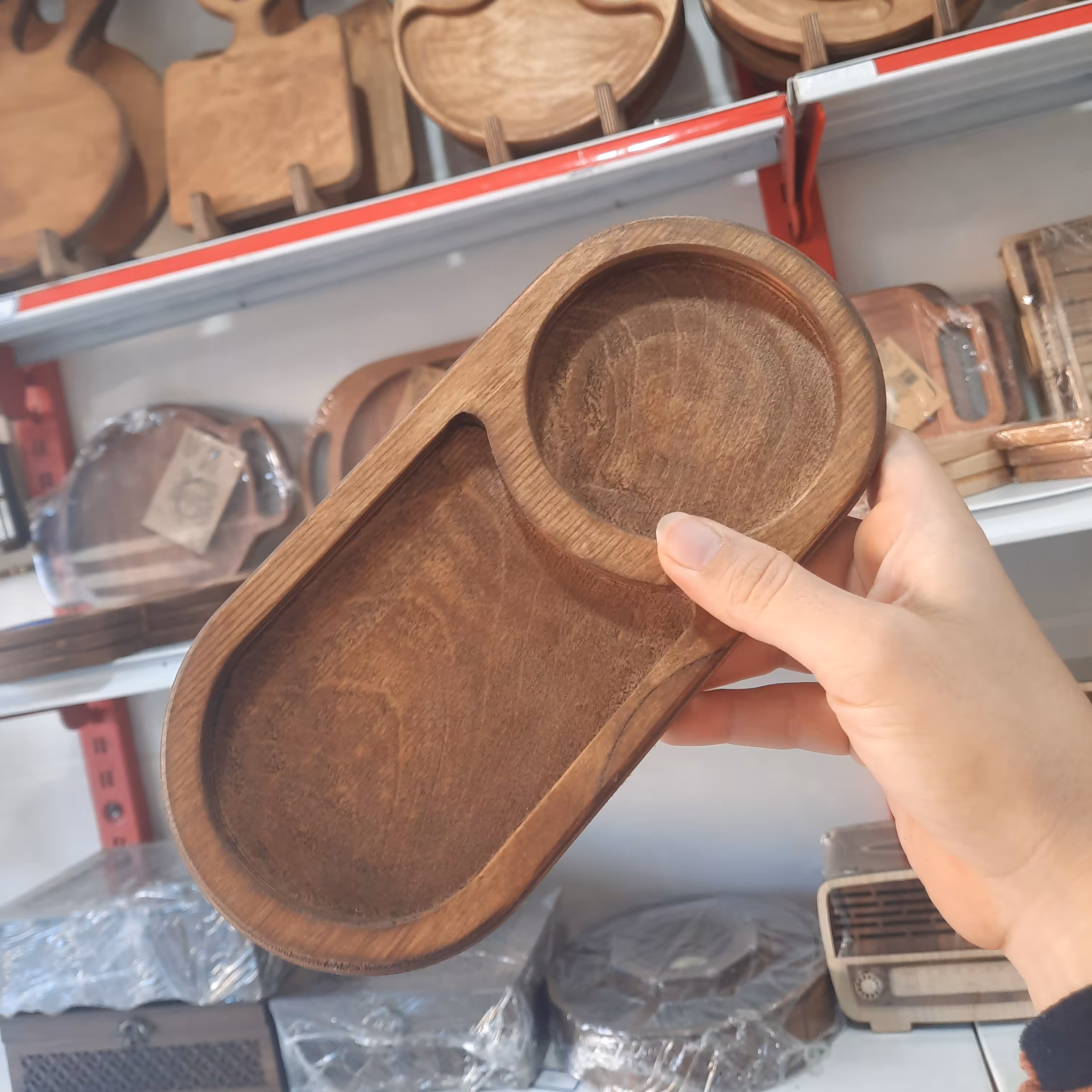 اردوخوری و ظرف سرو  و   زیر لیوانی تکی دو خانه، چوبی، بیضی شکل